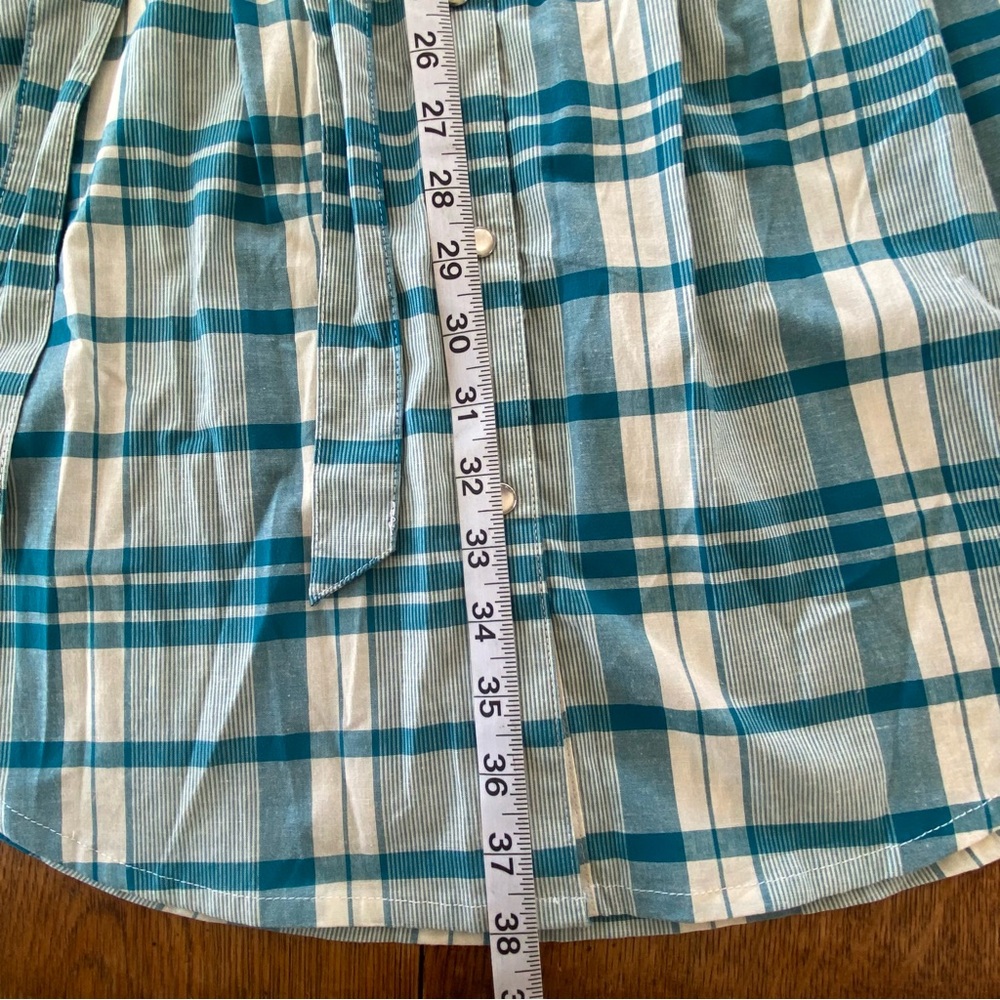 New Wrangler Teal and White Plaid Long Sleeve Dress Snap Buttons - Picture 5 of 12